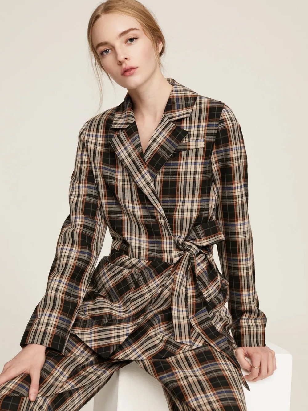 Pamela Love Retro Plaid Tie Waist Blazer Sz M MSRP $350 RTR